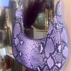 Purple Snake Print Shoulder Bag
